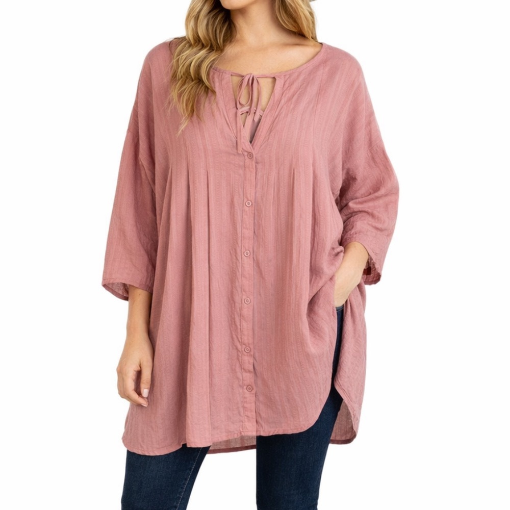 NWT UMGEE Cotton Gauze Peasant Tunic Blouse Boho Oversized Lagenlook Top Size L